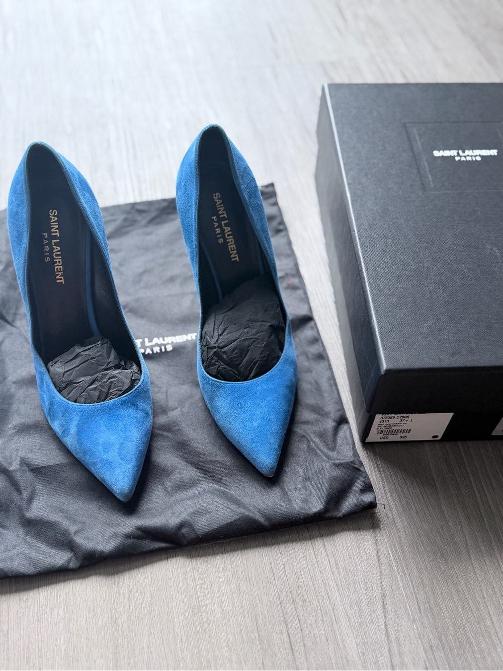 Saint Laurent Cobalt Suede Pointed Toe Stilettos - Picture 2 of 11